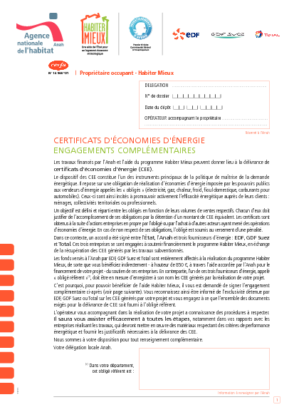 Aperçu Formulaire Cerfa No 14566-03 : Engagement du propriétaire-occupant "Habiter mieux"