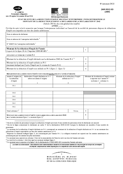 Aperçu Formulaire Cerfa No 12388-01 : Etat de suivi de la réduction d'impôt mecenat d'entreprise de l'entrepreneur individuel