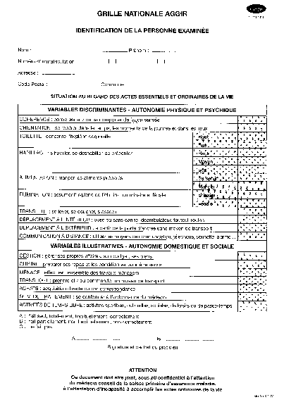 Aperçu Formulaire Cerfa No 11510-01 : Grille nationale Aggir (Autonomie Gérontologie Groupes Iso-Ressources)