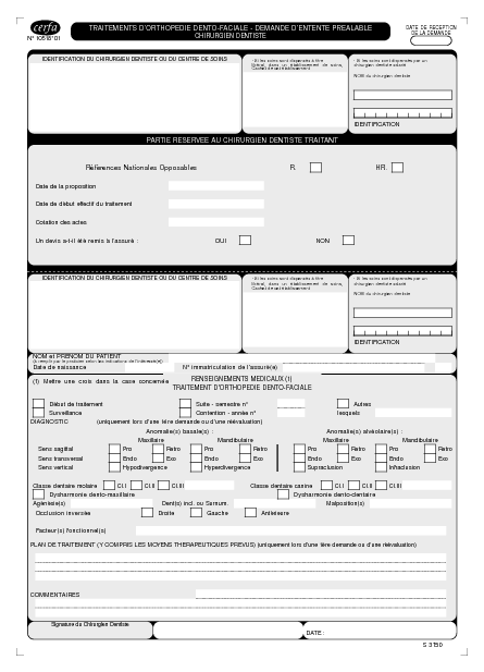 Aperçu Formulaire Cerfa No 10518-01 : Traitement d'orthopédie dento-faciale - demande d'entente préalable chirurgien dentiste