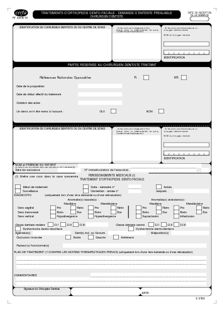 Aperçu Formulaire Cerfa No 10518-01 : Traitement d'orthopédie dento-faciale - demande d'entente préalable chirurgien dentiste