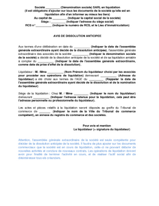 Avis De Dissolution Anticipee D Une Sarl Au Journal D Annonces Legales Modele De Lettre Gratuit Exemple De Lettre Type Documentissime