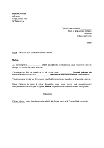 Exemple gratuit de Lettre à notaire rédaction un contrat 