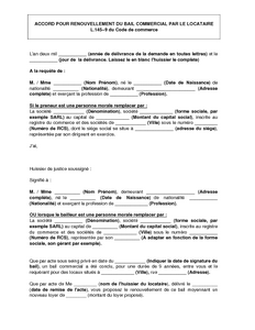 Lettre acceptation renouvellement bail commercial