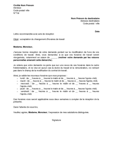 lettre changement demande acceptation horaire horaires exemple employeur documentissime