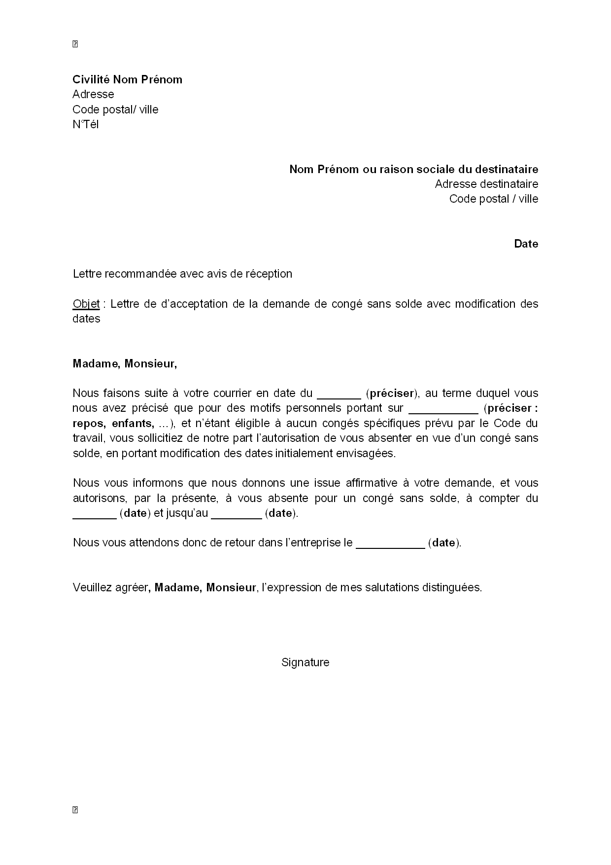 lettre de modification