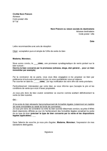 Lettre d'acceptation pure et simple, par le bénéficiaire d 