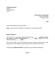 Lettre d'accusé de réception, par l'employeur, d'une 