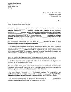 Exemple gratuit de Lettre engagement caution simple 