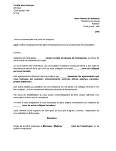 Exemple Gratuit De Lettre Un Salarie Victime Harcelement Sexuel Part Un Collegue Medecin Travail