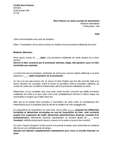 Exemple Gratuit De Lettre Contestation Une Vente Immobiliere Conclue En Violation Une Promesse Unilaterale Vente