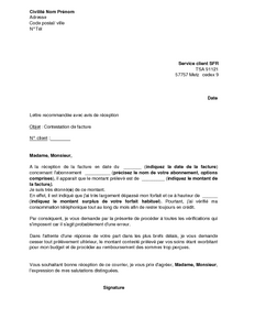 Lettre de contestation de facture SFR - modèle de lettre 