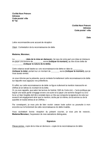 Lettre de contestation de la validité d'une reconnaissance 