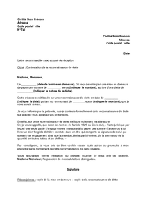 Lettre de contestation de la validité d'une reconnaissance 