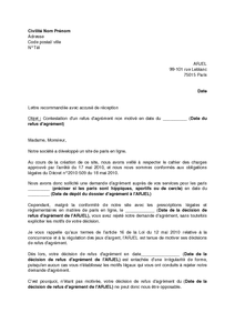 Lettre de contestation du refus d'agrément d'un site de 