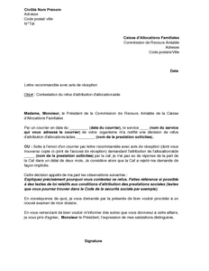 Modèle lettre caf pension alimentaire amiable