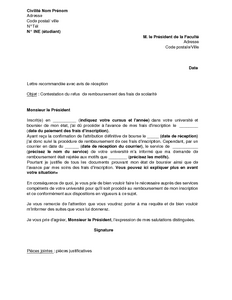 Lettre de contestation du refus de remboursement des frais 