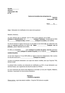 Exemple gratuit de Lettre déclaration modification nature 