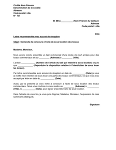 Exemple gratuit de Lettre demande bailleur concourir à 