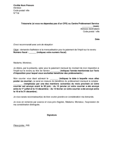 Lettre demande de paiement en plusieurs fois taxe d