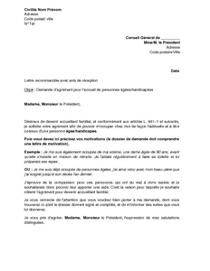 Lettre de demande d'agrément pour l'accueil de personnes 