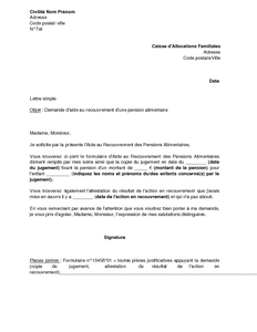 Lettre pension alimentaire non payée caf