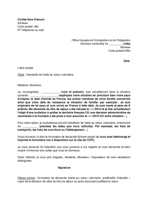 Lettre de demande d'aide au retour volontaire à l'OFII par 