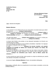 Lettre de demande d'attribution d'une année supplémentaire 