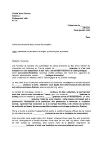 Exemple gratuit de Lettre demande autorisation provisoire 