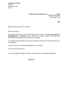 Lettre de demande d'envoi du formulaire pour modification 