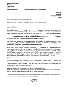 Lettre de demande d'ouverture d'un compte bancaire par une 