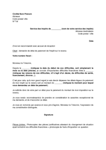 Exemple gratuit de Lettre demande un délai paiement impôt 