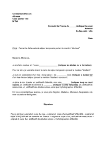 Lettre demande de carte de séjour pluriannuelle