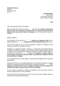 Lettre de demande de changement du plafond mensuel de Lettre de demande de changement du plafond mensuel de