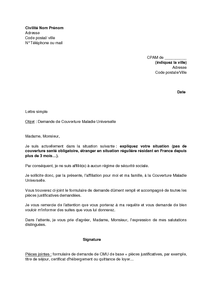 Exemple gratuit de Lettre demande CMU par étranger 