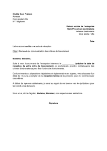 Exemple gratuit de Lettre demande communication critères 