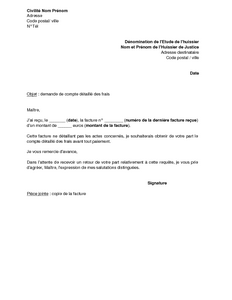 Exemple gratuit de Lettre demande compte détaillé frais à 