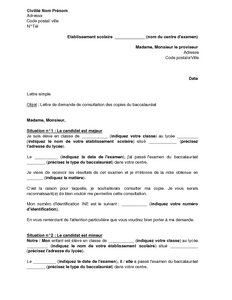 Lettre de demande de consultation des copies du 