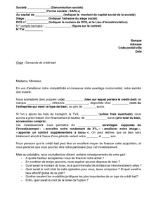 Demande de crédit bancaire exemple pdf