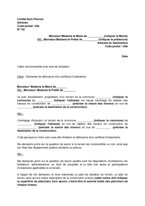 Lettre de demande de délivrance d'un certificat d 