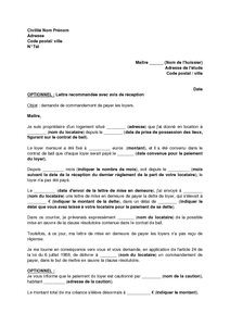 Lettre de demande de délivrance d'un commandement de payer 