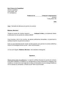 Lettre de demande de délivrance du permis de conduire 