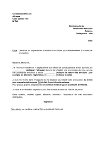 Lettre De Demande De Deplacement A Domicile D Un Officier Pour L Etablissement D Une Procuration De Vote Modele De Lettre Gratuit Exemple De Lettre Type Documentissime