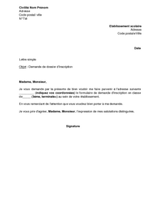 Exemple Gratuit De Lettre Demande Dossier Inscription Dans Ecole College Lycee Prive