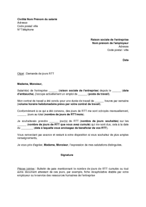 Lettre de demande de jour RTT à l'employeur - modèle de 