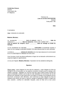 Lettre de demande de la nationalité française par un Lettre de demande de la nationalité française par un