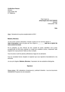 Lettre de demande de la prime exceptionnelle de 500 euros 