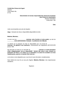 Exemple gratuit de Lettre demande mise en disponibilité 