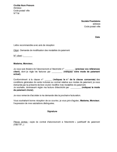 Exemple gratuit de Lettre demande modification modalités 