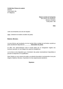 Exemple gratuit de Lettre demande mutation poste par salarié